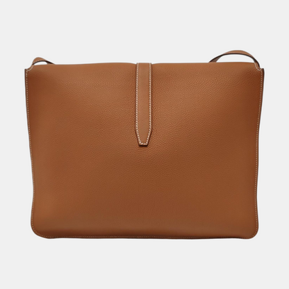HERMÈS Steve Brown Togo Leather Shoulder Bag Crossbody with Silver Hardware, C, Complete Accessories-(SKU)-968650059