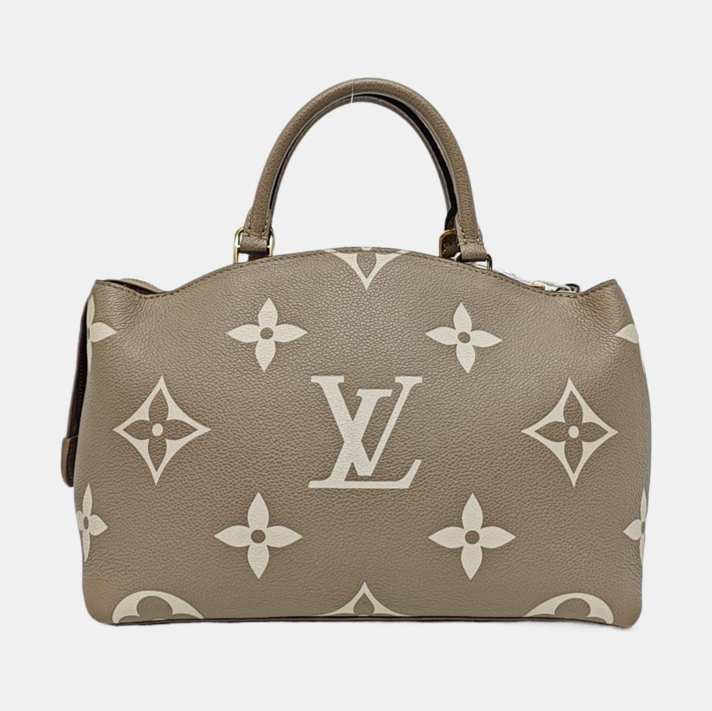LOUIS VUITTON PALAIS Small Elephant Grey Leather Monogram Damier Ebene Shoulder Bag Tote Bag Crossbody Golden Hardware Removable Shoulder Strap-(SKU)-968594862