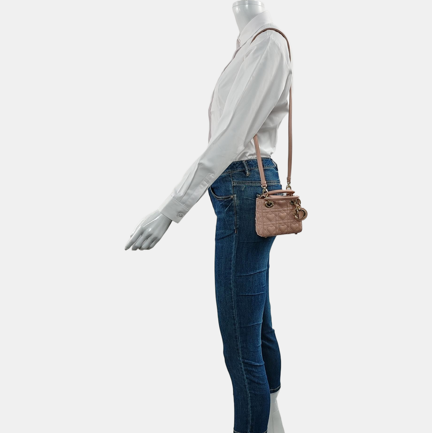 DIOR Lady Dior Super Mini Pink Lamb Skin Quilted Diaper Bag 3-Compartment Shoulder Bag Tote Bag Crossbody Bag Golden Hardware Removable Strap-(SKU)-968903850