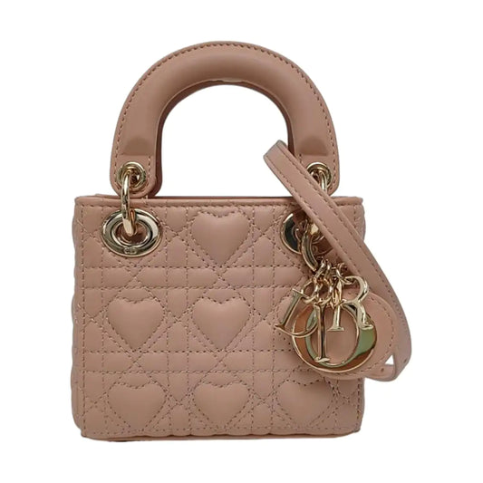 DIOR Lady Dior Super Mini Pink Lamb Skin Quilted Diaper Bag 3-Compartment Shoulder Bag Tote Bag Crossbody Bag Golden Hardware Removable Strap-(SKU)-968903850