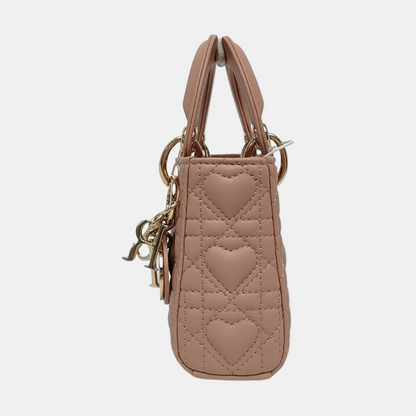 DIOR Lady Dior Super Mini Pink Lamb Skin Quilted Diaper Bag 3-Compartment Shoulder Bag Tote Bag Crossbody Bag Golden Hardware Removable Strap-(SKU)-968903850