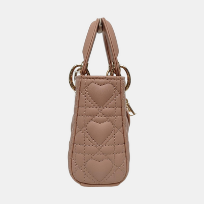 DIOR Lady Dior Super Mini Pink Lamb Skin Quilted Diaper Bag 3-Compartment Shoulder Bag Tote Bag Crossbody Bag Golden Hardware Removable Strap-(SKU)-968903850