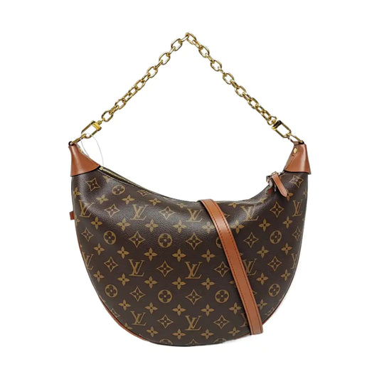 LOUIS VUITTON LOOP HOBO Brown Coated Canvas Monogram Crossbody Bag Tote Bag Shoulder Bag with Gold Hardware, Detachable Shoulder Straps, and 2 Pockets-(SKU)-968690429