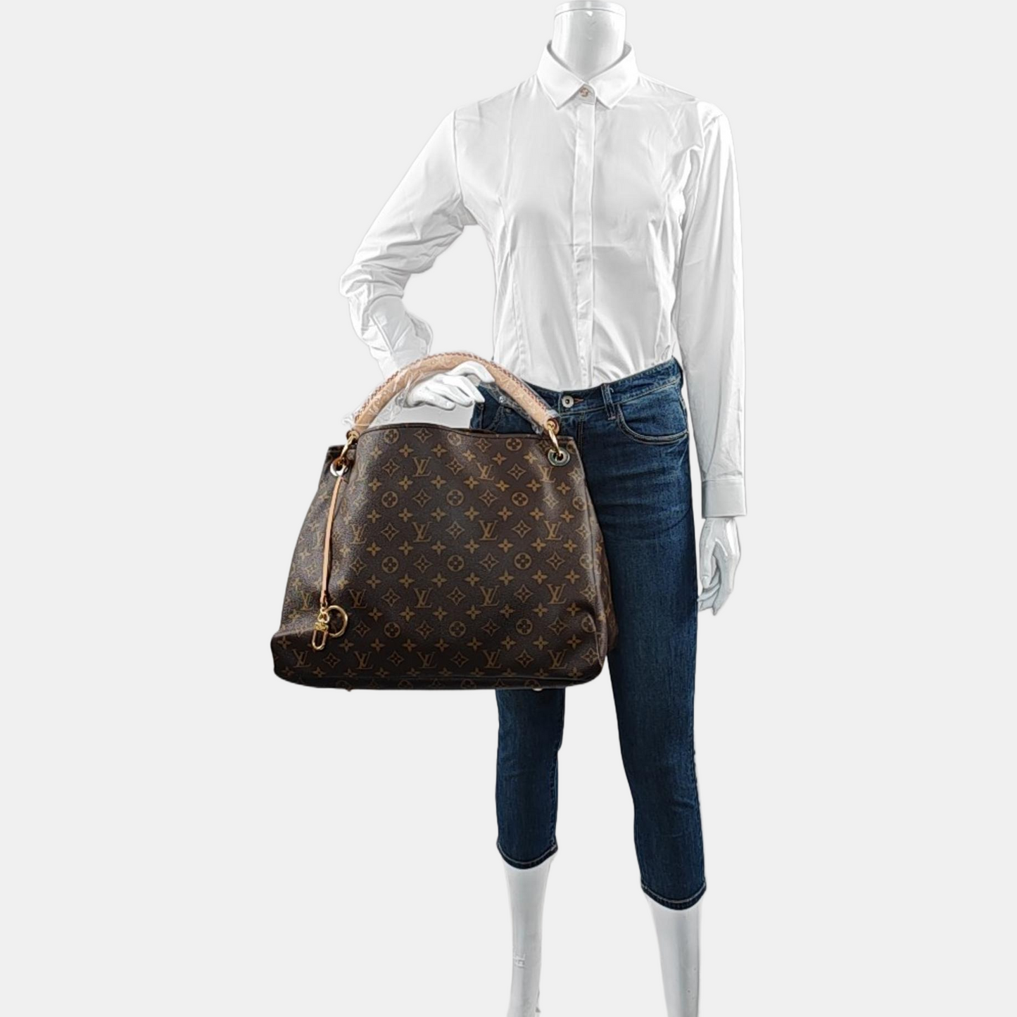 LOUIS VUITTON ARTSY Medium Brown Coated Canvas Monogram Single Shoulder Bag Handbag Gold Hardware-(SKU)-963602581