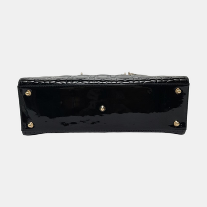 DIOR Lady Dior Large Black Patent Leather Quilted Cannage Diagonal Shoulder Bag with Detachable Strap-(SKU)-968905139