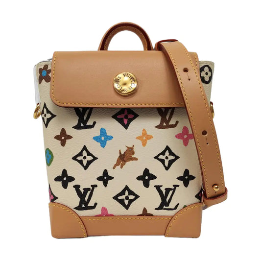 LOUIS VUITTON STEAMER Beige Cowhide Monogram Printed Crossbody Bag Shoulder Bag Golden Hardware Removable Shoulder Strap-(SKU)-964581340