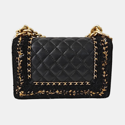 CHANEL BOY CHANEL Small Size Black Calfskin Quilted Diagonal Bag, Shoulder Bag with Detachable Strap, Golden Hardware, 23 Clasps-(SKU)-968888803