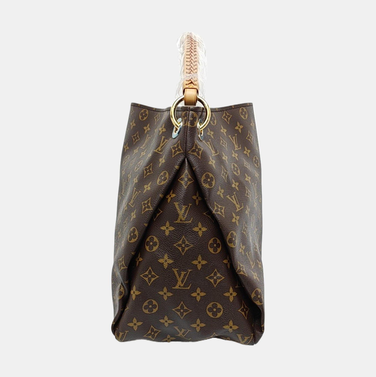 LOUIS VUITTON ARTSY Medium Brown Coated Canvas Monogram Single Shoulder Bag Handbag Gold Hardware-(SKU)-963602581