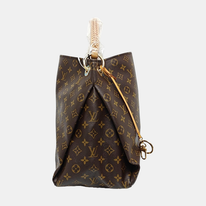 LOUIS VUITTON ARTSY Medium Brown Coated Canvas Monogram Single Shoulder Bag Handbag Gold Hardware-(SKU)-963602581