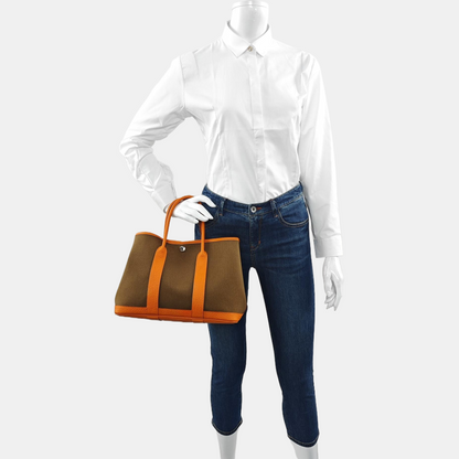 HERMÈS Garden Party 30 Chestnut Canvas Garden Bag with Silver Hardware-(SKU)-968662109
