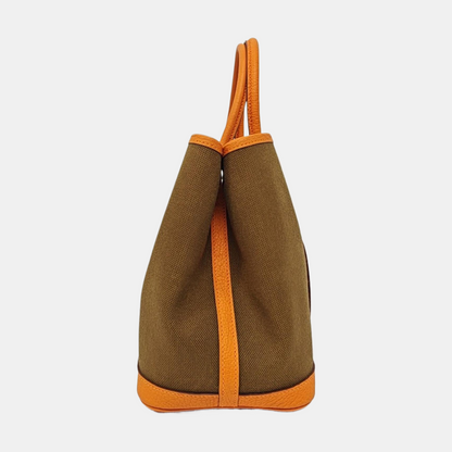 HERMÈS Garden Party 30 Chestnut Canvas Garden Bag with Silver Hardware-(SKU)-968662109