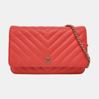 CHANEL WOC Orange Crinkle Calfskin Quilted V-Stitch Shoulder Bag Silver Hardware 26 Clasp-(SKU)-968739571