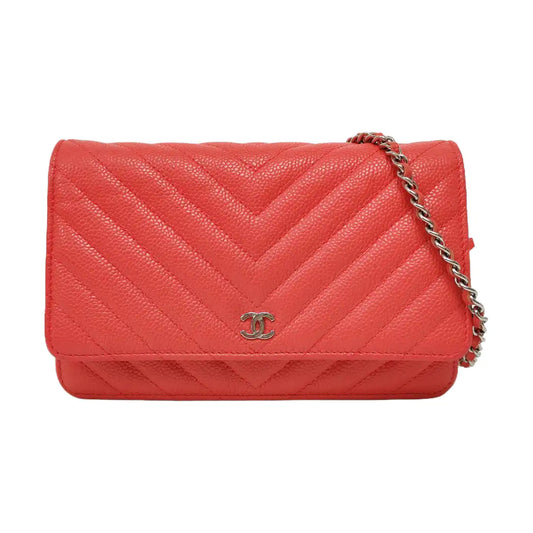 CHANEL WOC Orange Crinkle Calfskin Quilted V-Stitch Shoulder Bag Silver Hardware 26 Clasp-(SKU)-968739571