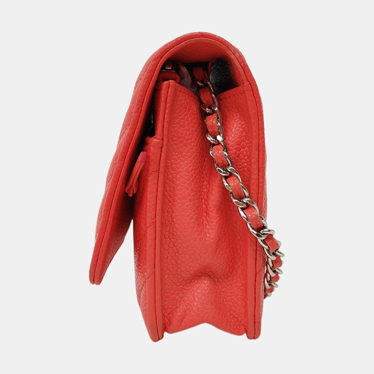 CHANEL WOC Orange Crinkle Calfskin Quilted V-Stitch Shoulder Bag Silver Hardware 26 Clasp-(SKU)-968739571