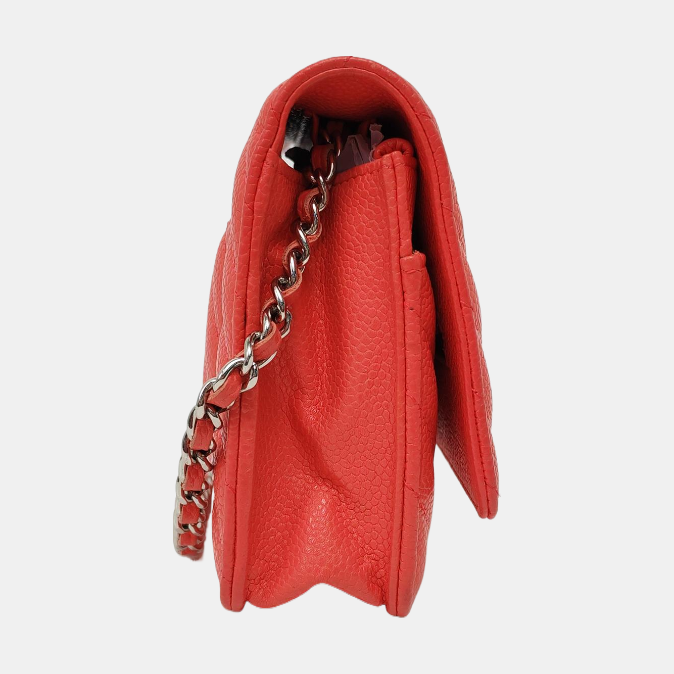 CHANEL WOC Orange Crinkle Calfskin Quilted V-Stitch Shoulder Bag Silver Hardware 26 Clasp-(SKU)-968739571