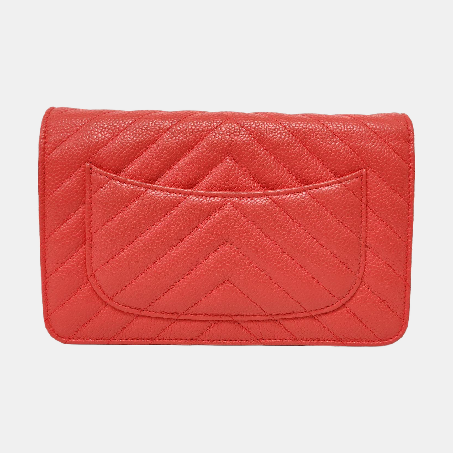 CHANEL WOC Orange Crinkle Calfskin Quilted V-Stitch Shoulder Bag Silver Hardware 26 Clasp-(SKU)-968739571