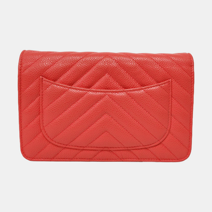 CHANEL WOC Orange Crinkle Calfskin Quilted V-Stitch Shoulder Bag Silver Hardware 26 Clasp-(SKU)-968739571