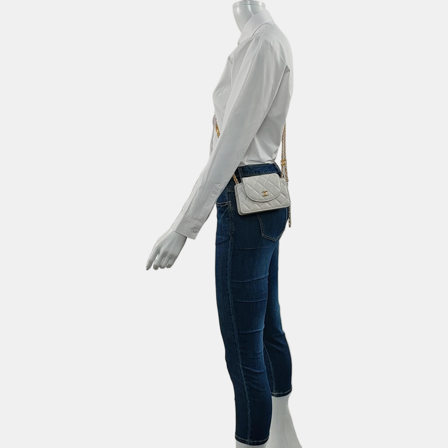 CHANEL WOC White Lamb Skin Quilted Monogram Shoulder Bag Crossbody with Gold Hardware-(SKU)-968492386