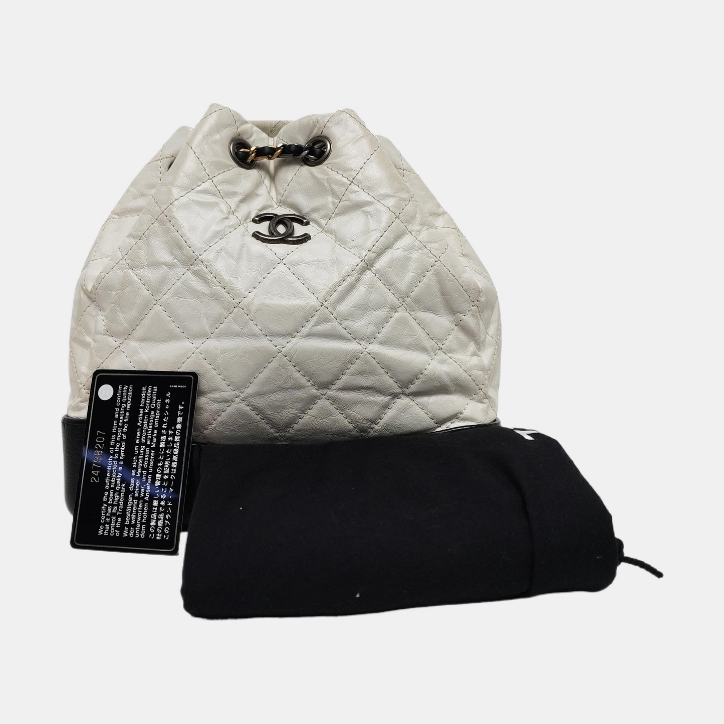 CHANEL GABRIELLE small size white leather quilted Gabrielle bag, backpack with gold ruthenium hardware and 24 chain links-(SKU)-968674094