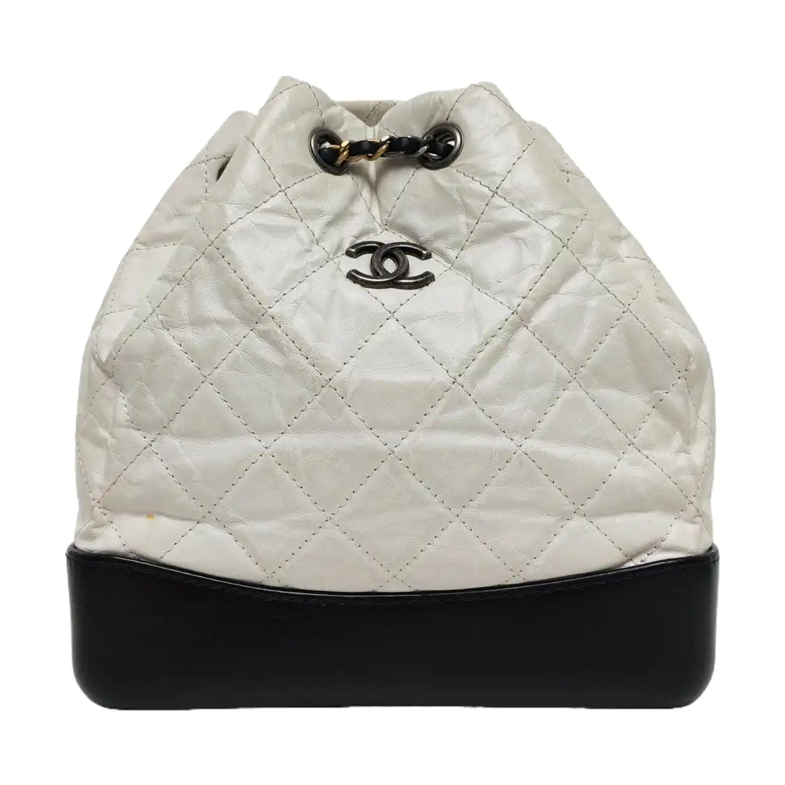 CHANEL GABRIELLE small size white leather quilted Gabrielle bag, backpack with gold ruthenium hardware and 24 chain links-(SKU)-968674094