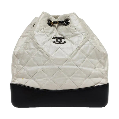 CHANEL GABRIELLE small size white leather quilted Gabrielle bag, backpack with gold ruthenium hardware and 24 chain links-(SKU)-968674094