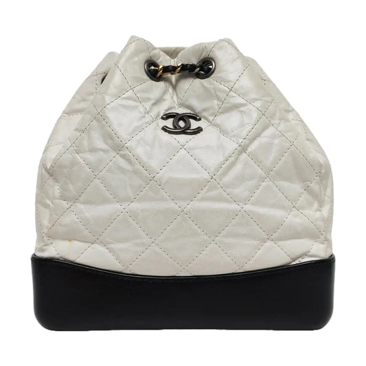 CHANEL GABRIELLE small size white leather quilted Gabrielle bag, backpack with gold ruthenium hardware and 24 chain links-(SKU)-968674094