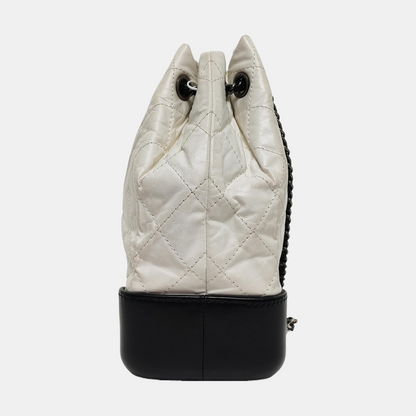 CHANEL GABRIELLE small size white leather quilted Gabrielle bag, backpack with gold ruthenium hardware and 24 chain links-(SKU)-968674094