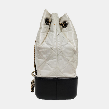 CHANEL GABRIELLE small size white leather quilted Gabrielle bag, backpack with gold ruthenium hardware and 24 chain links-(SKU)-968674094