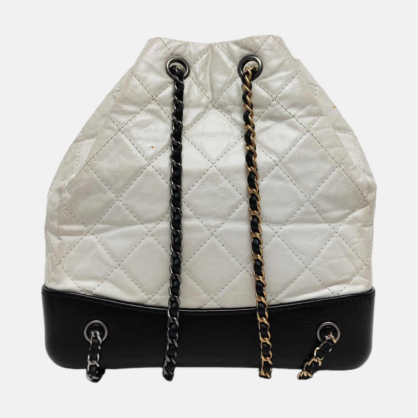 CHANEL GABRIELLE small size white leather quilted Gabrielle bag, backpack with gold ruthenium hardware and 24 chain links-(SKU)-968674094