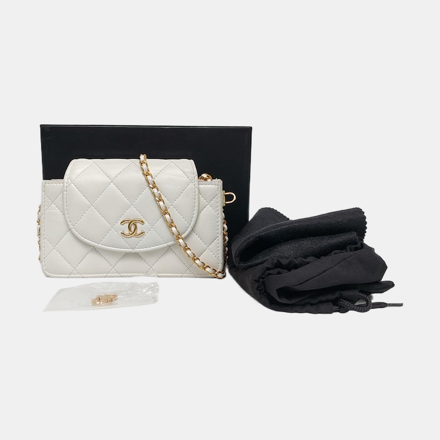 CHANEL WOC White Lamb Skin Quilted Monogram Shoulder Bag Crossbody with Gold Hardware-(SKU)-968492386