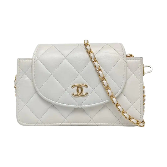 CHANEL WOC White Lamb Skin Quilted Monogram Shoulder Bag Crossbody with Gold Hardware-(SKU)-968492386