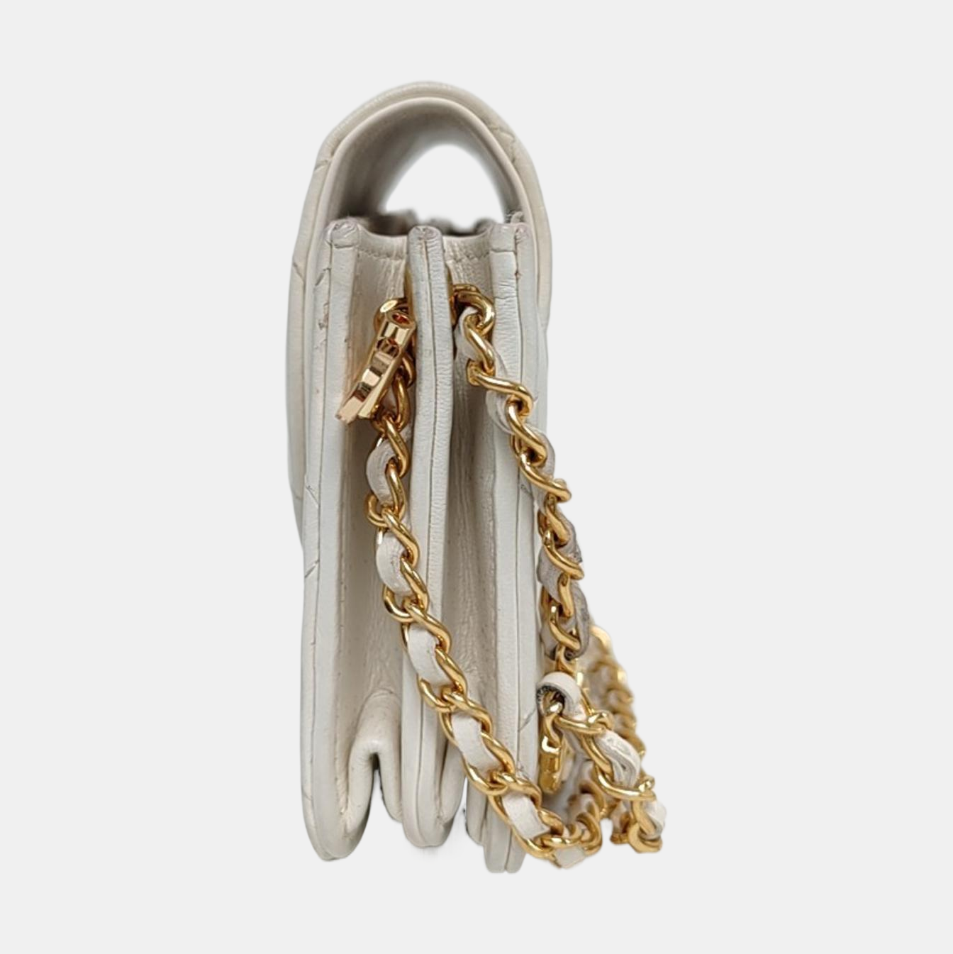 CHANEL WOC White Lamb Skin Quilted Monogram Shoulder Bag Crossbody with Gold Hardware-(SKU)-968492386