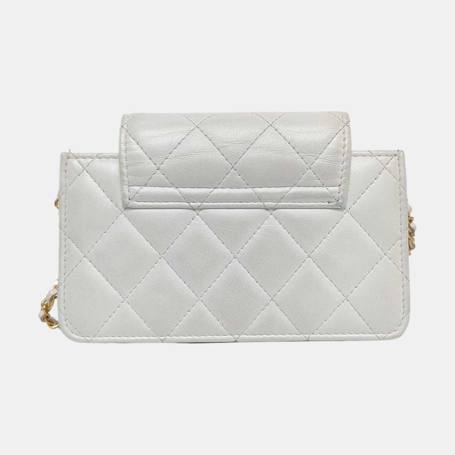 CHANEL WOC White Lamb Skin Quilted Monogram Shoulder Bag Crossbody with Gold Hardware-(SKU)-968492386