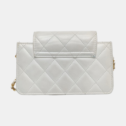 CHANEL WOC White Lamb Skin Quilted Monogram Shoulder Bag Crossbody with Gold Hardware-(SKU)-968492386