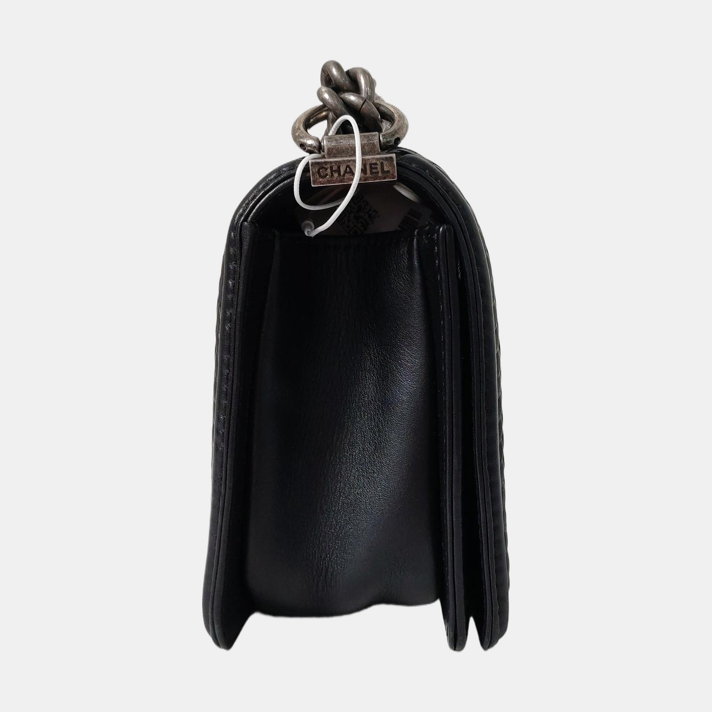 CHANEL BOY CHANEL Black Leather Quilted V-Stitch Crossbody Bag Rhodium Hardware 23 Openings Removable Strap-(SKU)-968641793