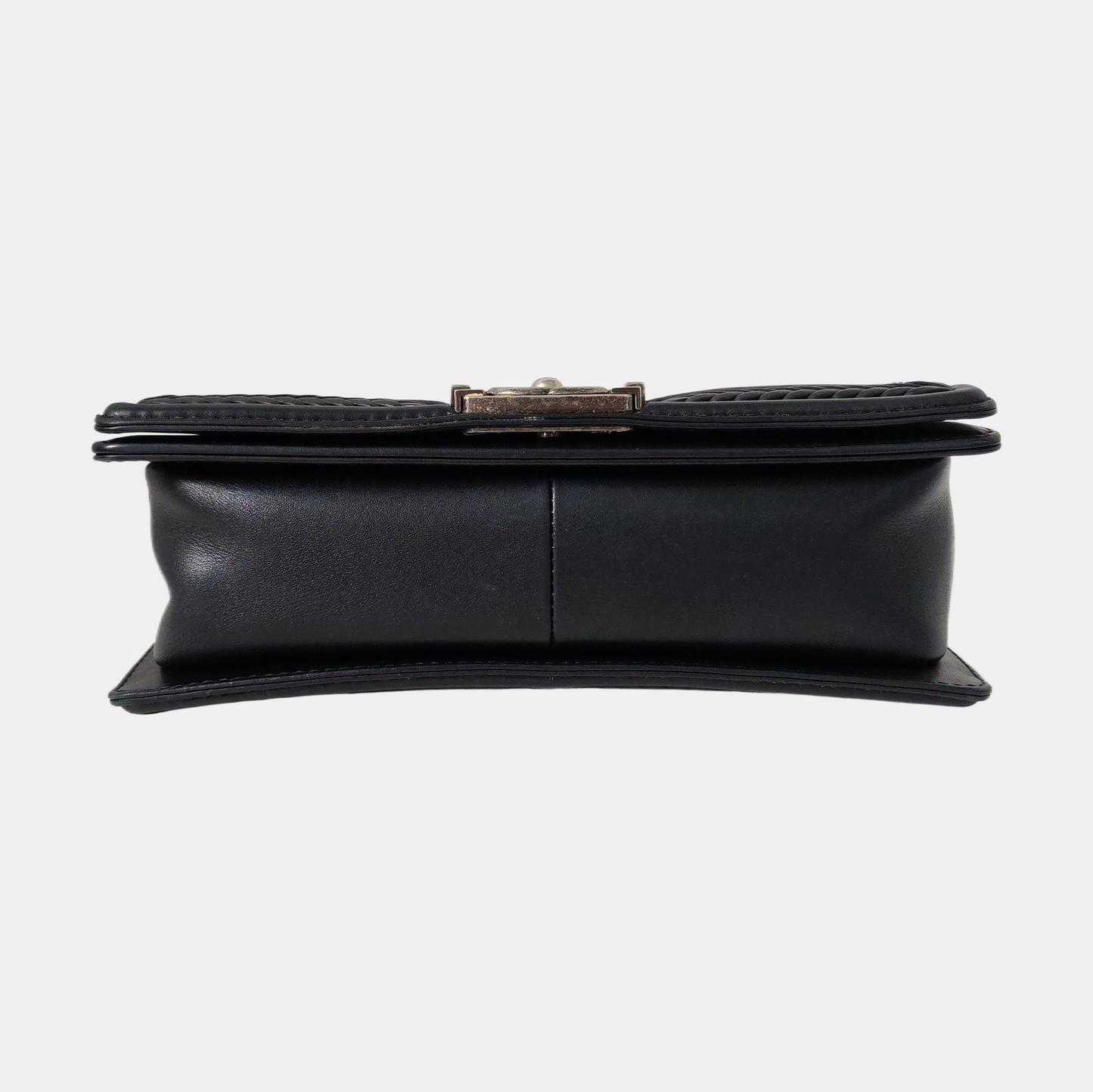 CHANEL BOY CHANEL Black Leather Quilted V-Stitch Crossbody Bag Rhodium Hardware 23 Openings Removable Strap-(SKU)-968641793