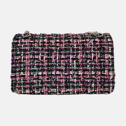 CHANEL 2.55 Small Color Blocked Tweed Woven Shoulder Bag with Silver Hardware, 27 Clasps-(SKU)-968658255