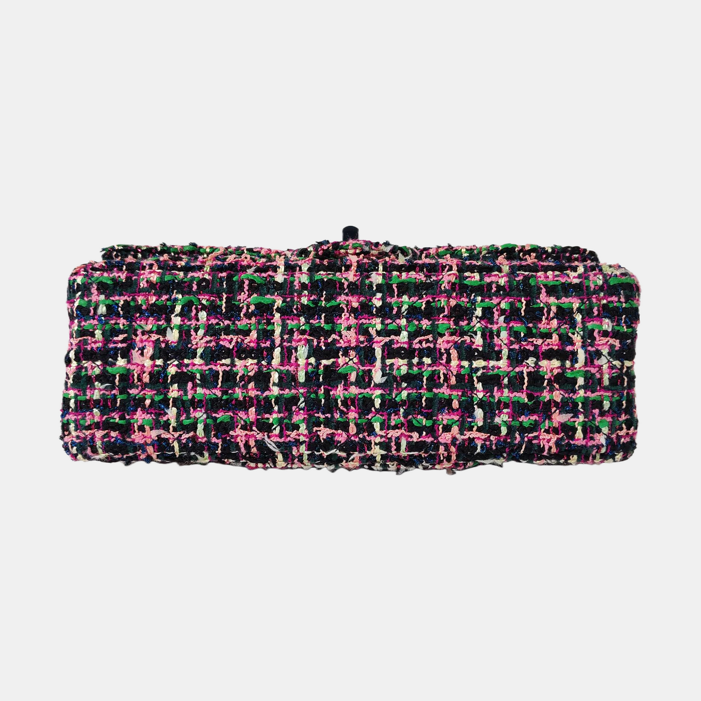 CHANEL 2.55 Small Color Blocked Tweed Woven Shoulder Bag with Silver Hardware, 27 Clasps-(SKU)-968658255