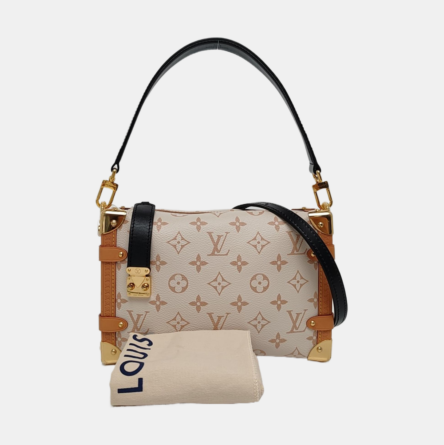 LOUIS VUITTON SOFT TRUNK Medium White Coated Canvas Monogram Soft Trunk Shoulder Bag with Detachable Strap, Gold Hardware-(SKU)-968883980