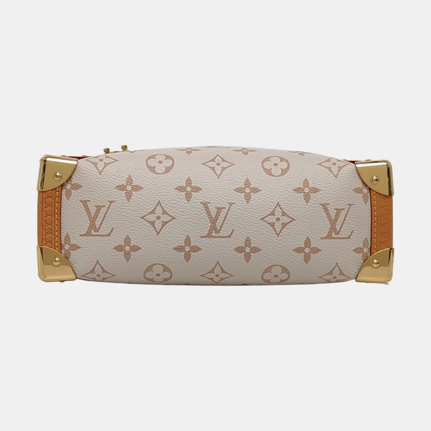 LOUIS VUITTON SOFT TRUNK Medium White Coated Canvas Monogram Soft Trunk Shoulder Bag with Detachable Strap, Gold Hardware-(SKU)-968883980