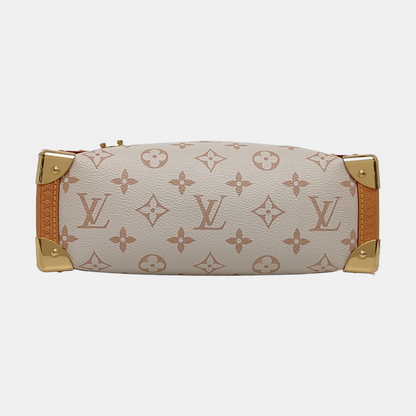 LOUIS VUITTON SOFT TRUNK Medium White Coated Canvas Monogram Soft Trunk Shoulder Bag with Detachable Strap, Gold Hardware-(SKU)-968883980