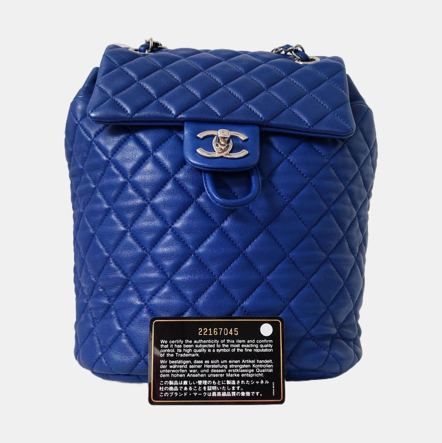 CHANEL URBAN SPIRIT Deep Blue Lamb Leather Quilted Backpack with Silver Hardware-(SKU)-968660707