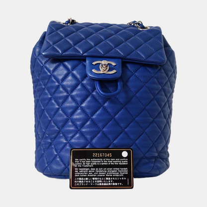 CHANEL URBAN SPIRIT Deep Blue Lamb Leather Quilted Backpack with Silver Hardware-(SKU)-968660707