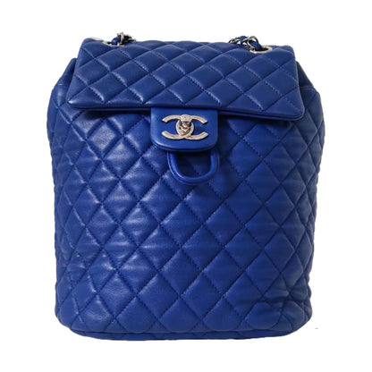 CHANEL URBAN SPIRIT Deep Blue Lamb Leather Quilted Backpack with Silver Hardware-(SKU)-968660707