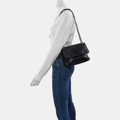 YSL NIKI Mini Black Leather Quilted V-Stitch Shoulder Bag Black Ruthenium Hardware-(SKU)-968856026