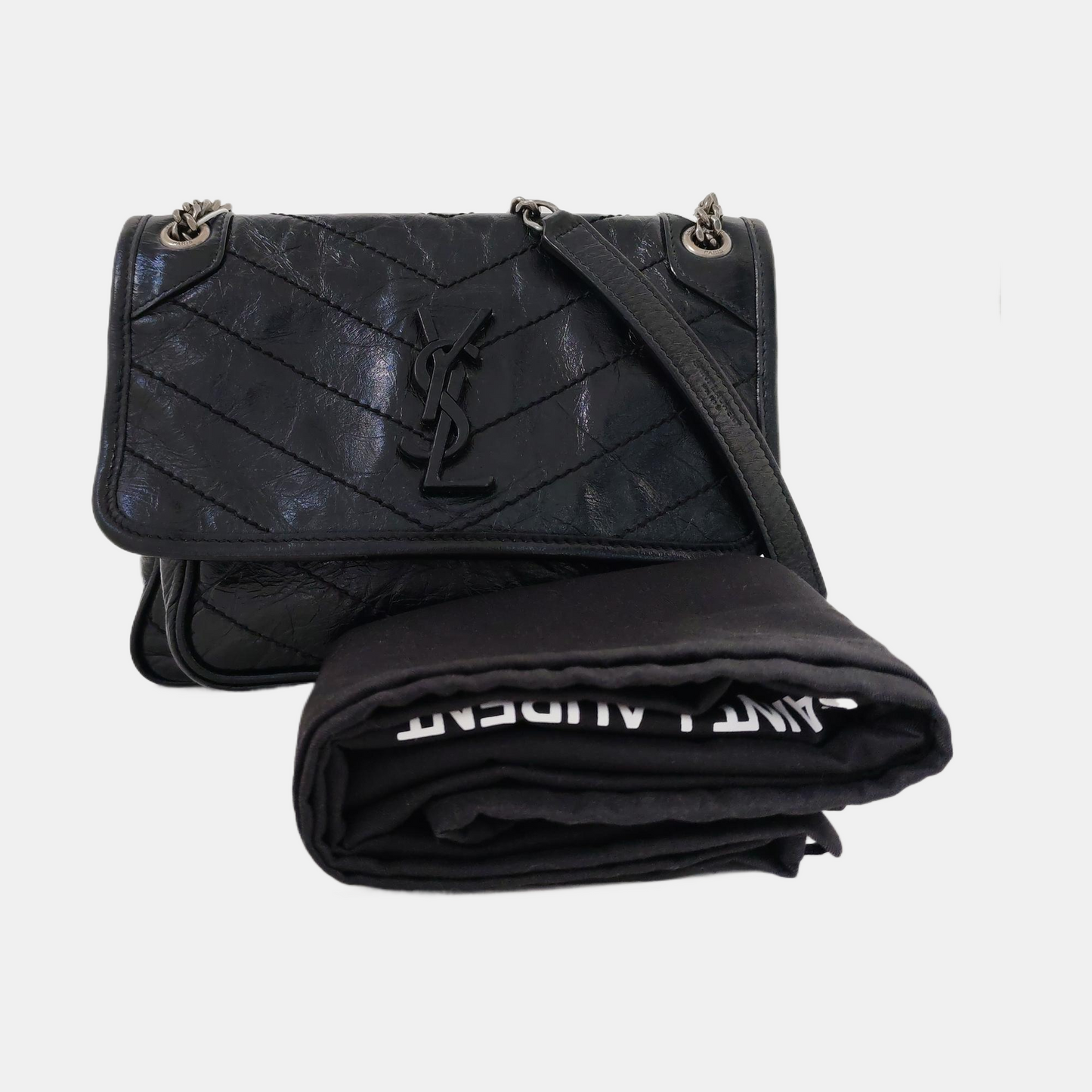 YSL NIKI Mini Black Leather Quilted V-Stitch Shoulder Bag Black Ruthenium Hardware-(SKU)-968856026