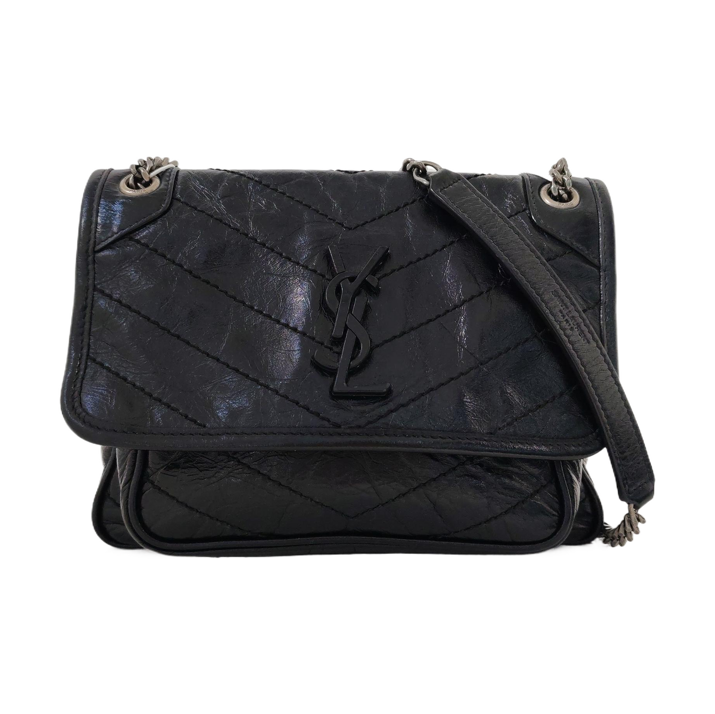 YSL NIKI Mini Black Leather Quilted V-Stitch Shoulder Bag Black Ruthenium Hardware-(SKU)-968856026