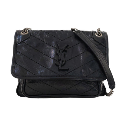 YSL NIKI Mini Black Leather Quilted V-Stitch Shoulder Bag Black Ruthenium Hardware-(SKU)-968856026