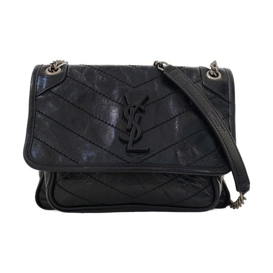 YSL NIKI Mini Black Leather Quilted V-Stitch Shoulder Bag Black Ruthenium Hardware-(SKU)-968856026