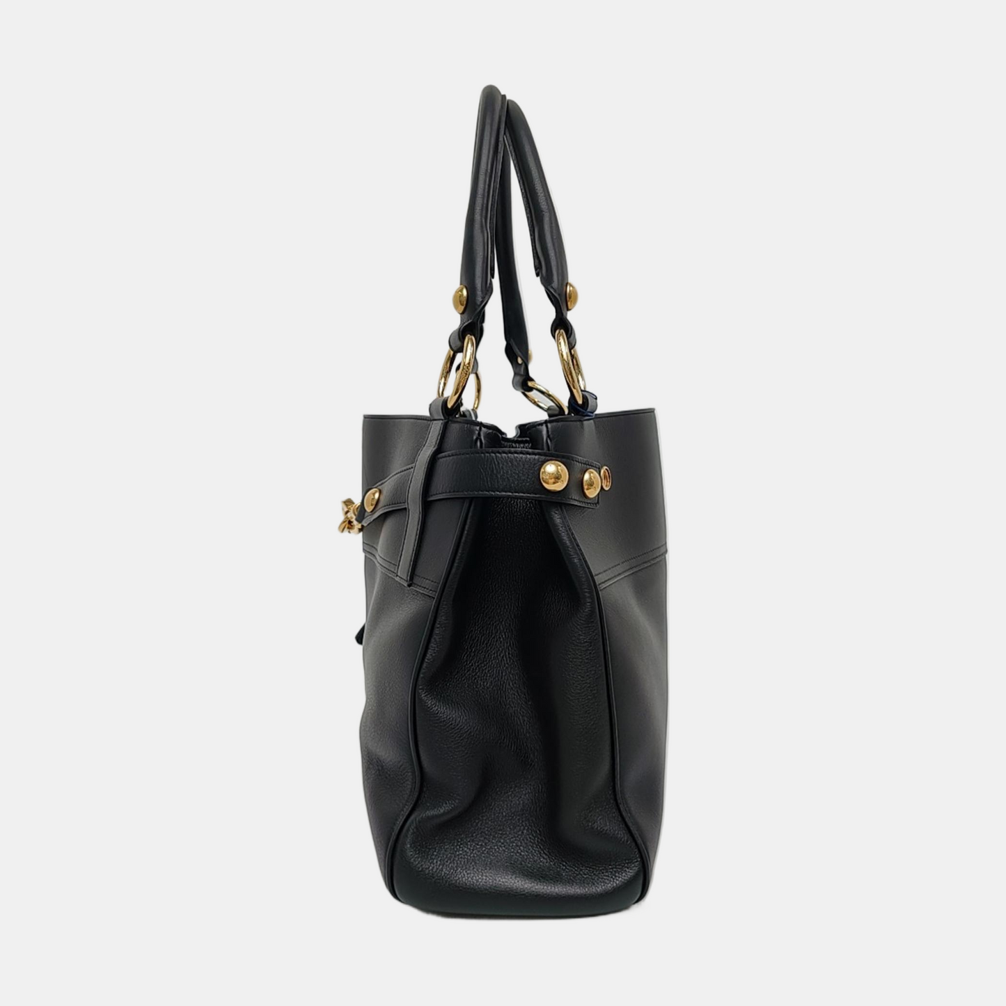 CELINE ANNABEL Medium Size Black Leather Tote Bag with Gold Hardware-(SKU)-968853801